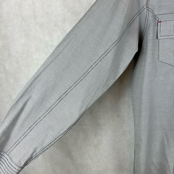 No Retreat Engineer Grey Black Striped Button Up Casual Shirt - Picture 6 of 12